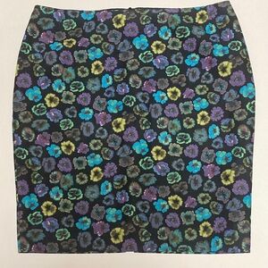 Dries Van Noten Straight Floral Skirt Pansies on Black Background Size 40 Small